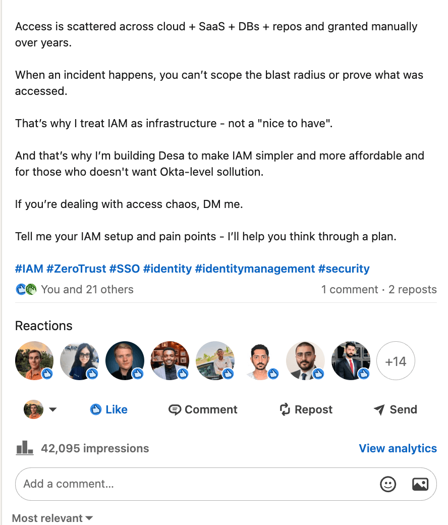 LinkedIn post with 42K impressions